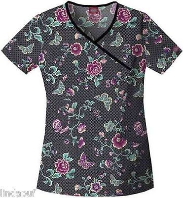 SCRUBS NWT DICKIES 84746 Princess Mock Wrap Top Tea Garden XLARGE 