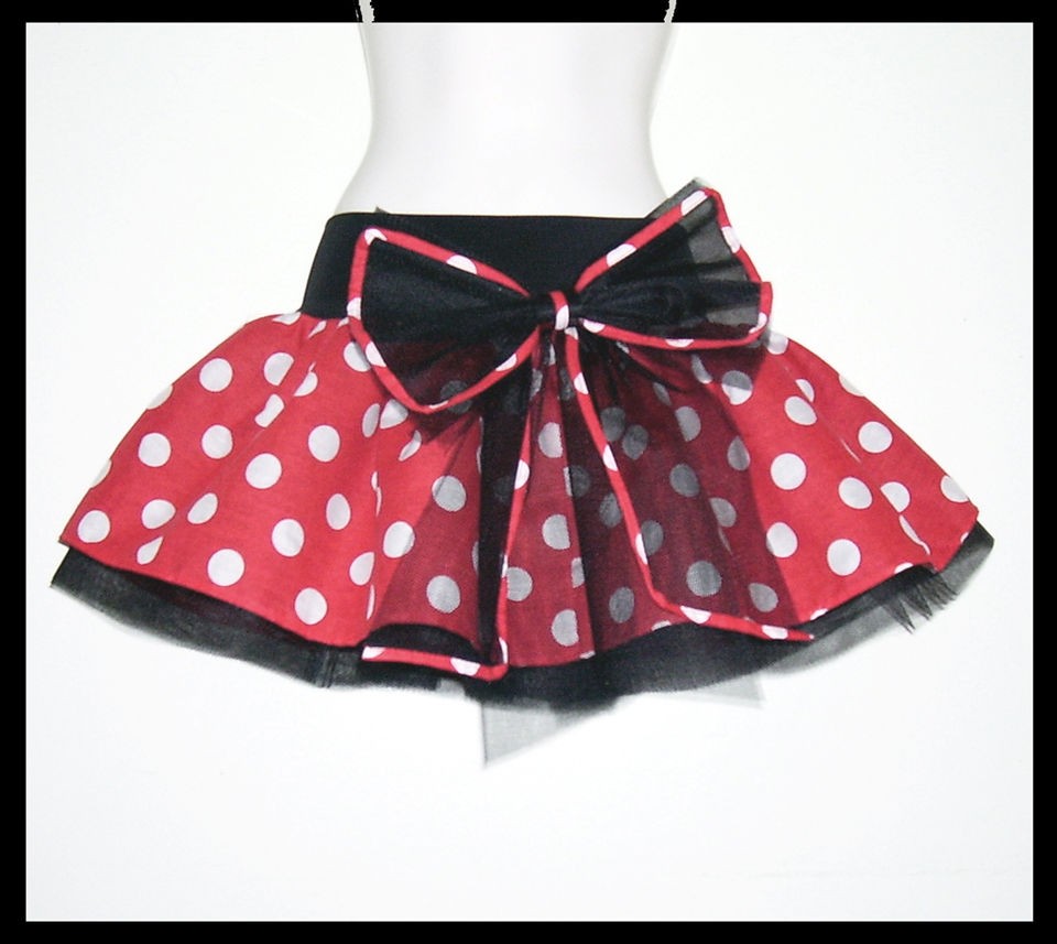 RED WHITE SPOT POLKA DOT MINNIE MOUSE 5 LAYER TUTU SKIRT BLACK NET