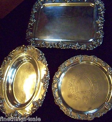 VICTORIAN SHEFFIELD STYLE SILVER SALVER GRAPE VINTAGE BORDER TRAY 