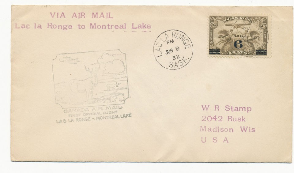 CANADA FFC, FIRST FLIGHT COVER, 1932, LAC LA RONGE TO MONTREAL LAKE 