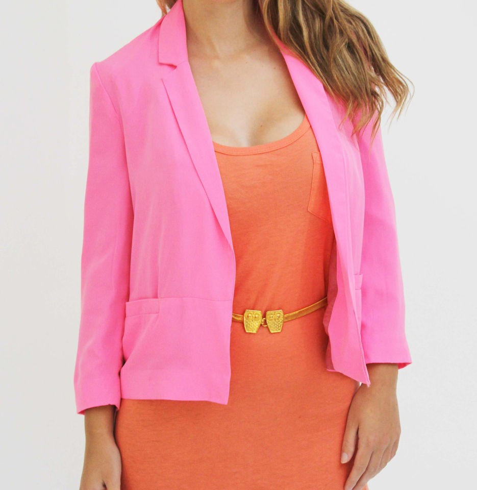 RIVER ISLAND NEON PINK 3/4 SLEEVE BLAZER JACKET SIZES 8 10 12