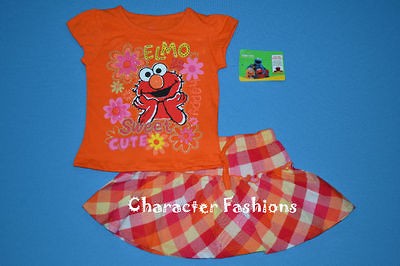 ELMO Outfit Size 12 18 24 Months 3T 4T 5T Shirt Skirt Skort Set SESAME 