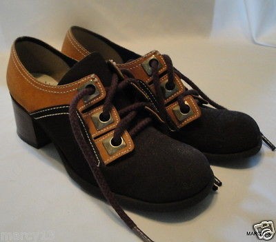 EXCELLENT VINTAGE 1960S WOMENS CHUNKY HEEL BROWN RUST 2 TONE SUEDE 