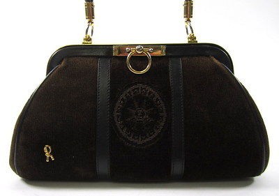 ROBERTA DI CAMERINO Brown Velvet Leather Trim Turn Lock Bagonghi 