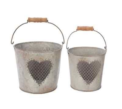 NEW Shabby Chic Set Of 2 Galvanized Buckets/T Ligh​ts   Christmas 