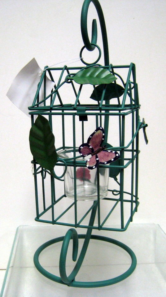   Pink Butterfly Bird Cage Shaped Candle Holder Butterflies Rose Roses