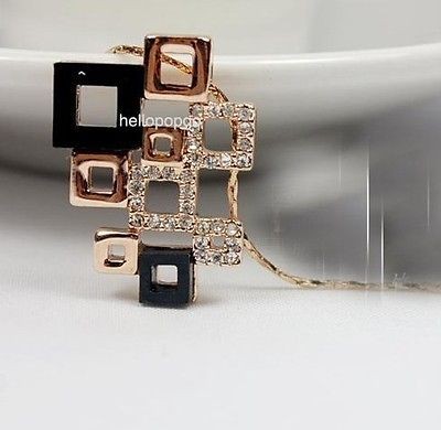 18K Rose Gold GP Swarovski Multi Square Unique Necklace A232