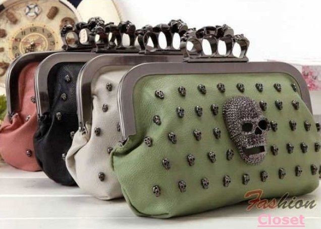 Top Skull Clutch Rings Handbag Four Fingers Evening Bag with Shoulder 