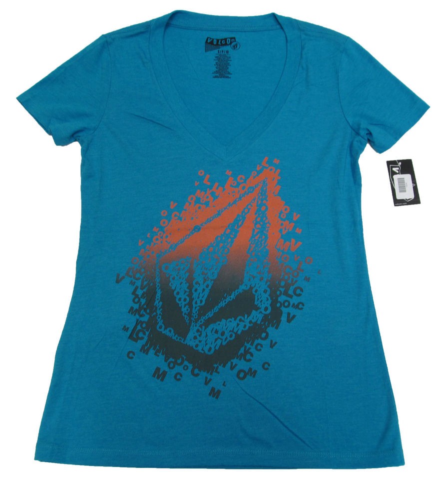 volcom juniors letter better v neck tee shirt blue nwt