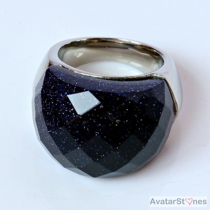 huge violet blue sandstone stainless steel gem ring r5v6 from