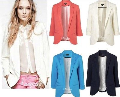 Celebrity Style Women Boyfriend Candy Rolled Sleeve Smart Blazer 