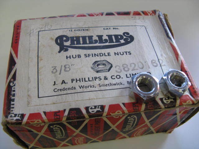 Vintage Phillips Raleigh bicycle 3/8 hub spindle rear axle nuts pair 