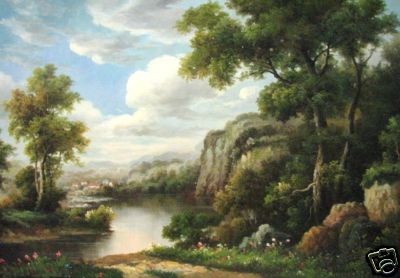 riverside village by harbeth oil landscape  750