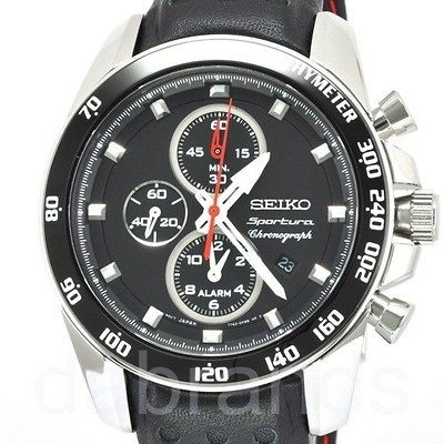 New Seiko Mens Sportura Chronograph With Alarm WR100M Watch SNAE69 