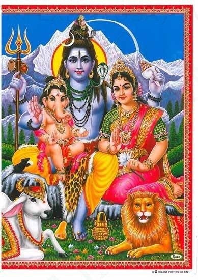 Shiva Family Shiva, Parvati, & Ganesh   Color 11.25 X 8.75 Poster