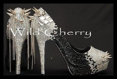 New Swarovski Crystal Spike High Heels,Platform Party Pumps, 5,6,7,8,9 