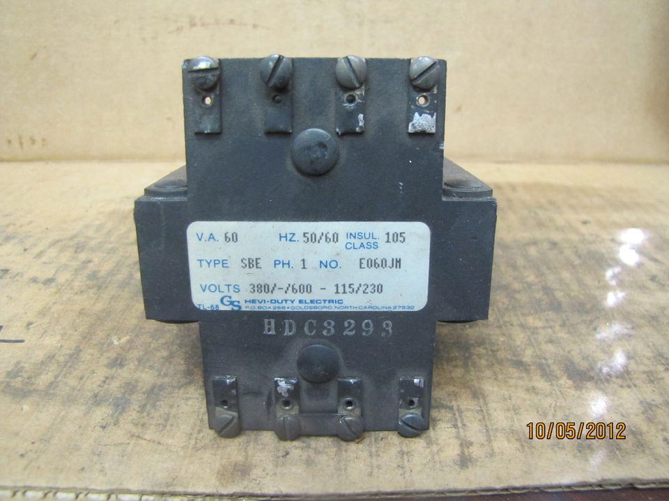 Hevi Duty Industrial Control Transformer E060JM Type SBE 380/600V 115 