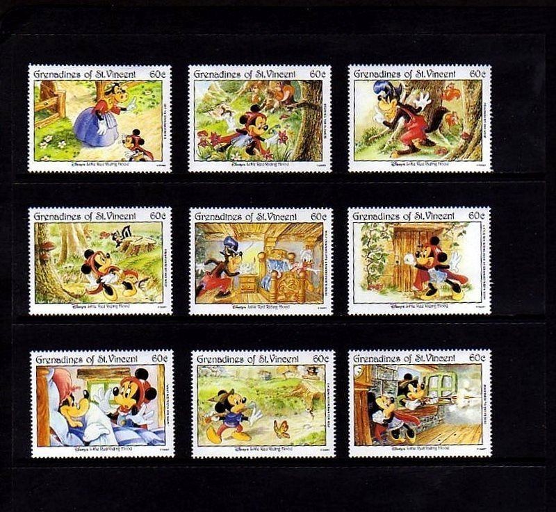 ST VINCENT   1992  DISNEY   RED RIDING HOOD   MINNIE   9 X MINT SET