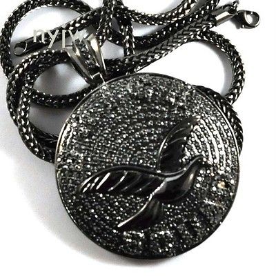 ICED OUT BLACK SOULJA BOY ROUND BRICK SQUAD PENDANT 36 CHAIN