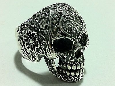   STERLING SILVER FLOWER FINGER PUNK WOMAN SKULL RING ALL SIZE 4 U