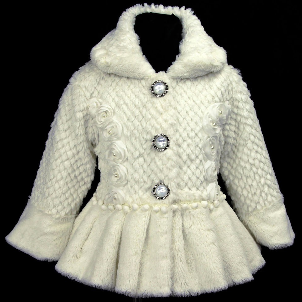 i216 Ivory/Beige Xmas Halloween Faux Fur Party Jacket Casual Girls 