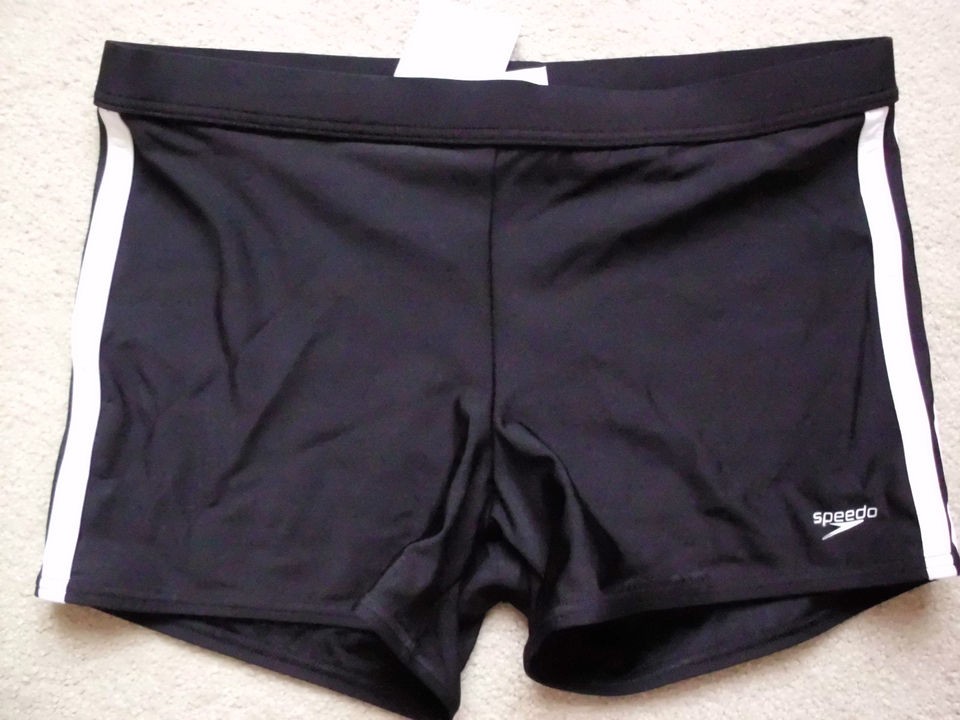 Speedo Boys Swim Trunk Black White Medium XL Nylon Spandex NWT