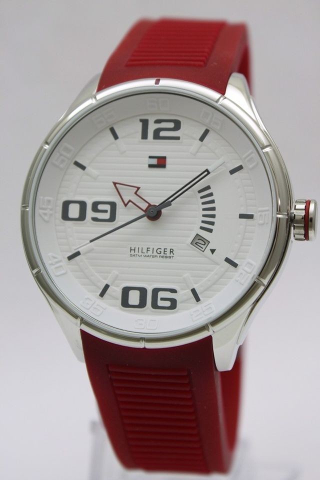   Tommy Hilfiger Men Sport Red Rubber Band Date Watch 47mm 1790804 $95