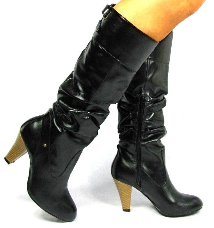 NEW WOMANS SEXY LADIES KNEE HIGH KITTEN HEEL TRENDY BLACK BOOTS SIZE 3 