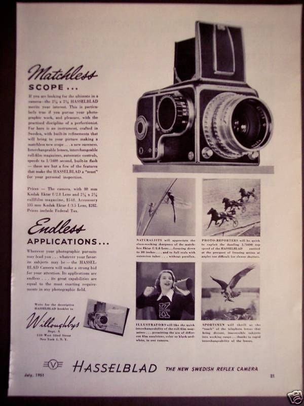 1951 hasselblad swedish reflex camera vintage ad 