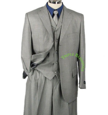 ELEGANT 3pcs 3B MEN SHARK SKIN DRESS SUIT L. GRAY 50R 62L sk4