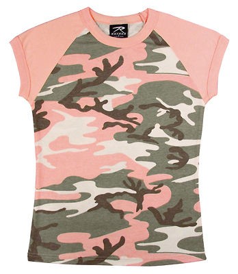 SHIRT WOMENS SUBDUED PINK CAMO RAGLAN VARIOUS SIZES COTTON POLY 