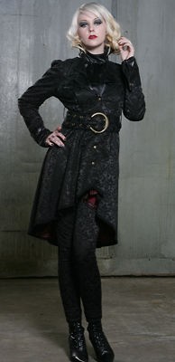 Lip Service Brocade Piracy Black & Pleather Long Belted Cuff Coat 