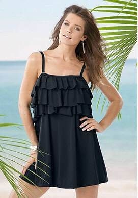 A7089 PLUS SIZE 1 PC BLACK RUFFLED SWIMSUIT CLEARANCE 20W 28W $29 