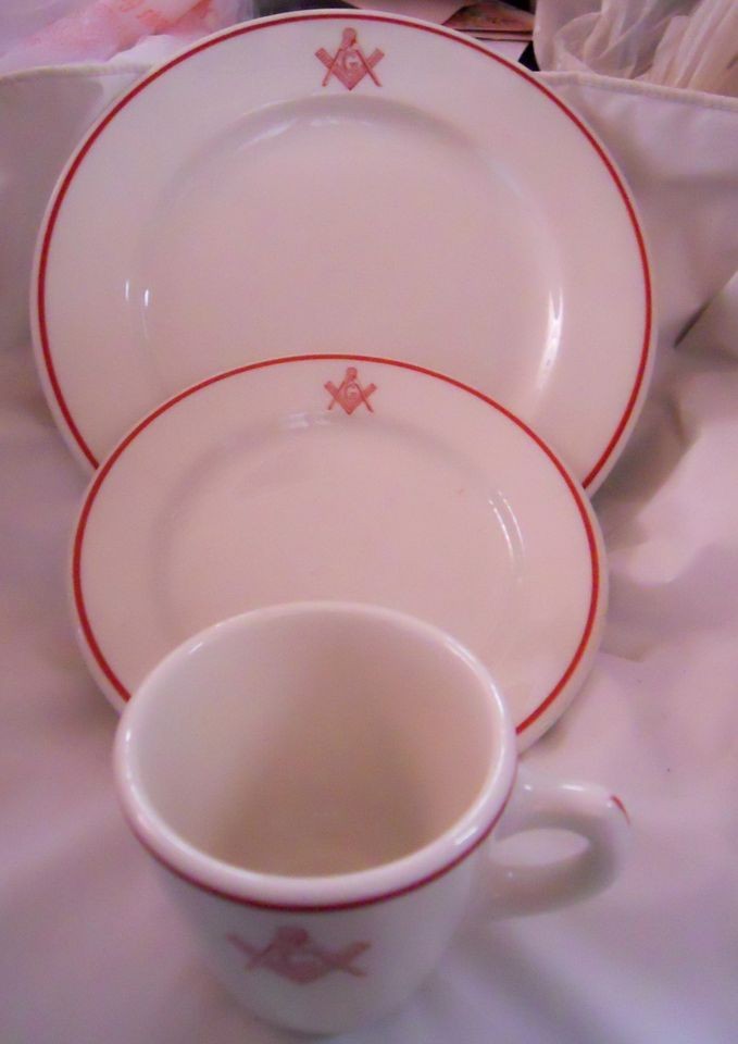 vint. MASONIC 3~piece SYRACUSE CHINA SET W/EMBLEM/ DINNER PLATE~sm 