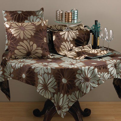 Gabriella Flower Design Brown Tablecloth 40 60 Square  2 Accent 