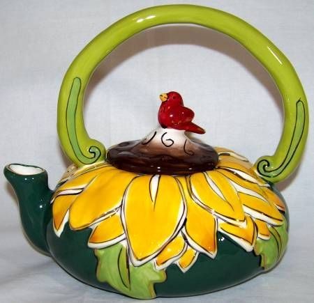 charming sunny sunflower teapot by blue sky 