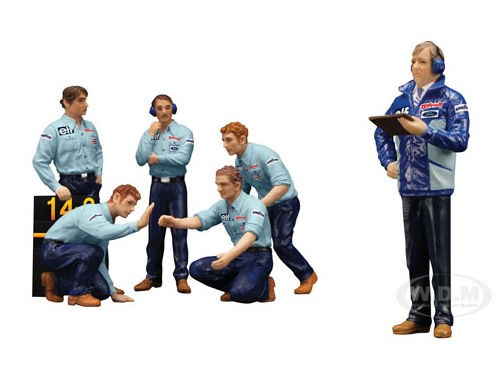 F1 PIT CREW FIGURINES TEAM TYRRELL SET OF 6PC 1976 1/18 BY TSM 12AC12