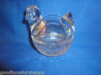   Anchor Hocking Clear Hen Chicken On Nest Trinket Box Heavy Glass