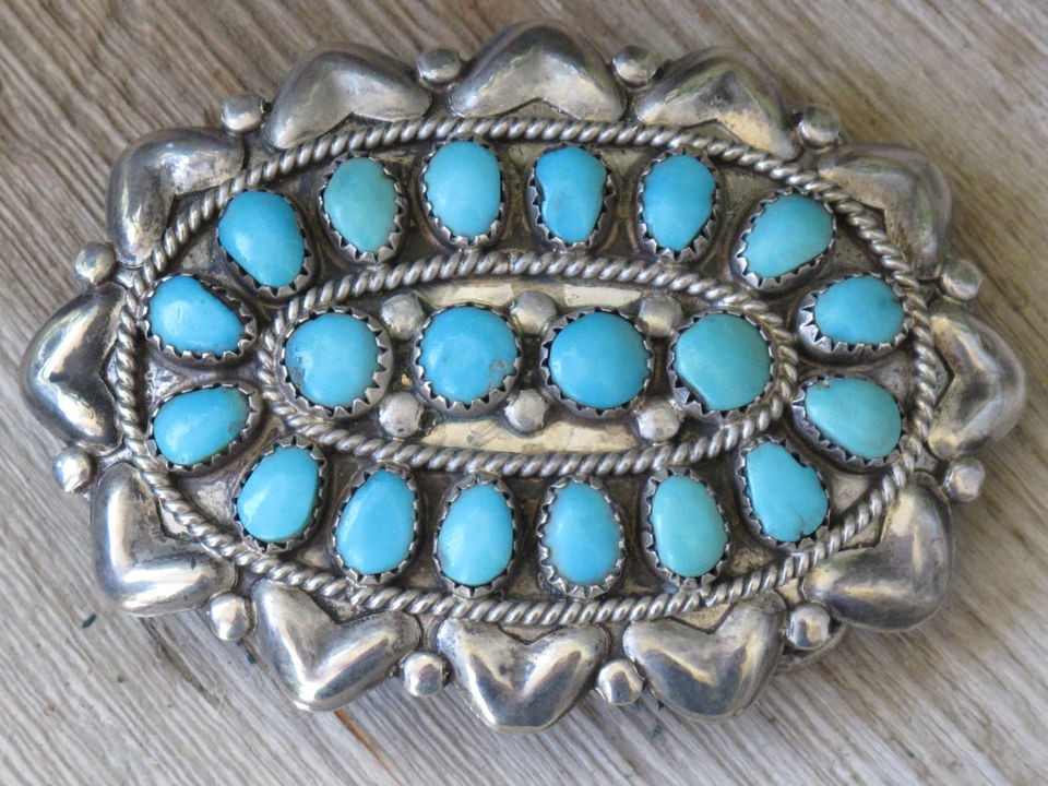 VINTAGE SOUTHWESTERN TRIBAL STERLING SILVER TURQUOISE ROSETTE CONCHO 