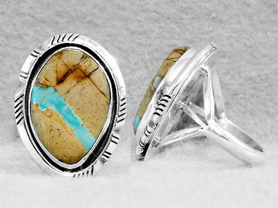 Boulder Turquoise Ring Size 7½ Navajo Sterling Silver Native American 