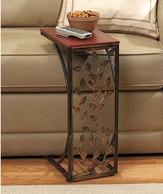   SIDE END TABLE METALWORK VINES SLIDES UNDER SOFA TV SNACK BOOK TRAY