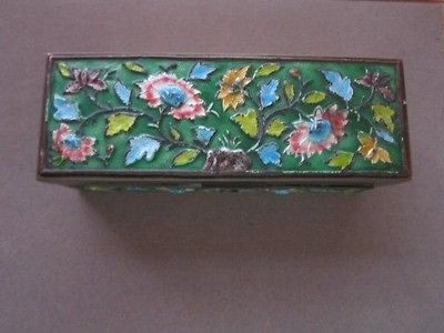 TRINKET BOX, RING ENAMEL BRASS STAMP BOX CHINA ANTIQUE VINTAGE