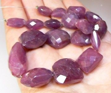 18 RARE GENUINE BURMESE FACETED RUBY RUBIES HUGE NUGGET BEADS STRAND