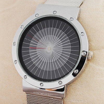   Turntable Design Dial Mens Size Fashion Steel Silver WRISTWATCH Unique