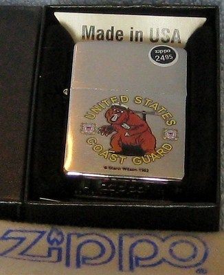 ZIPPO MILITARY lighter US COAST GUARD Bear Mascot Mint In Box NOS