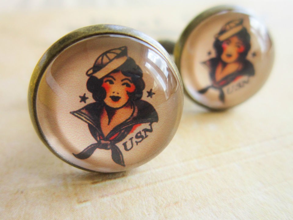 Sailor Jerry Cufflinks   Rockabilly, Punk, Emo, Gothic, Skull, Pin up 