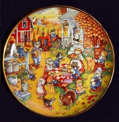   Porcelain Collector Cat PlatePurfect FeastThanksgi​ving~Bill Bell