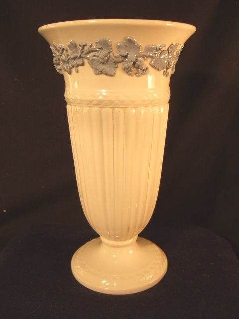 Vase 8.5 Embossed Queens Ware white blue Wedgwood factory lamp base