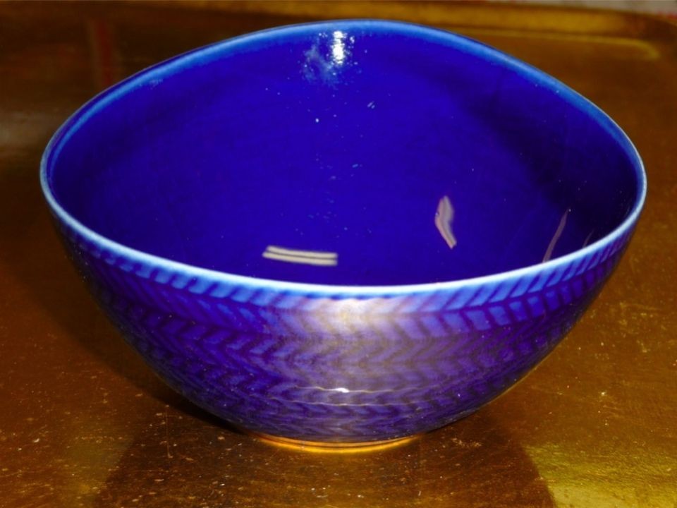 Mid Century Rorstrand (Sweden) Bengston Blue Fire Cobalt Bowl Woven 