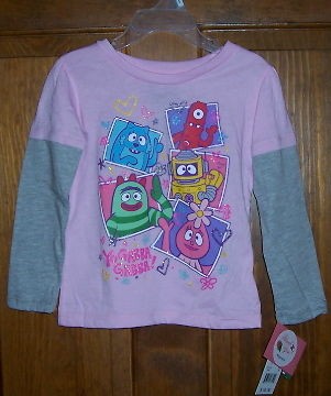 Yo Gabba Gabba Pink Gray Mock Layer Paint and Glitter Tee Shirt 